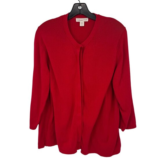 COLDWATER CREEK Red 3/4 Sleeve Cardigan Sweater Size 1X Plus womens cotton - Picture 1 of 9